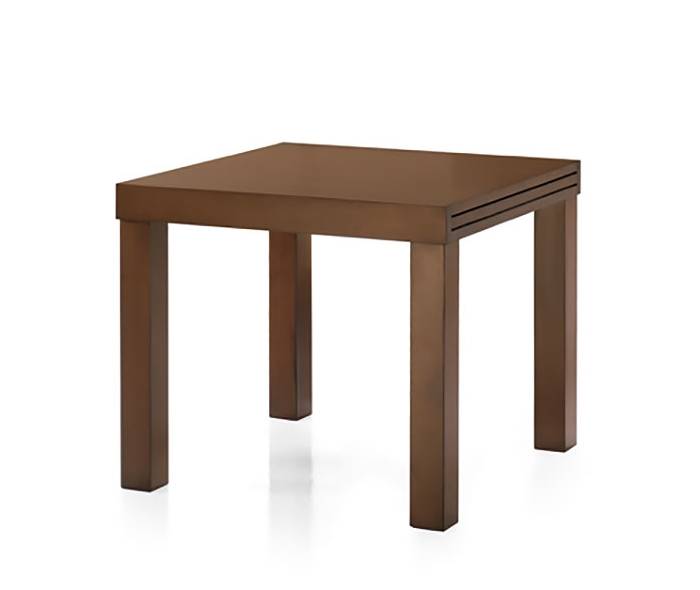 Mesa estirable de comedor cuadrada (de 90 cm) o rectangular (de 120 cm), de madera de pino maciza. Disponible en varios colores.