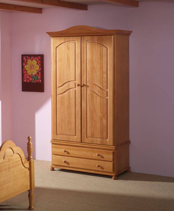 Armario ropero de 2 puertas y 2 cajones, de madera de pino maciza, con o sin altillo, disponible en varios colores