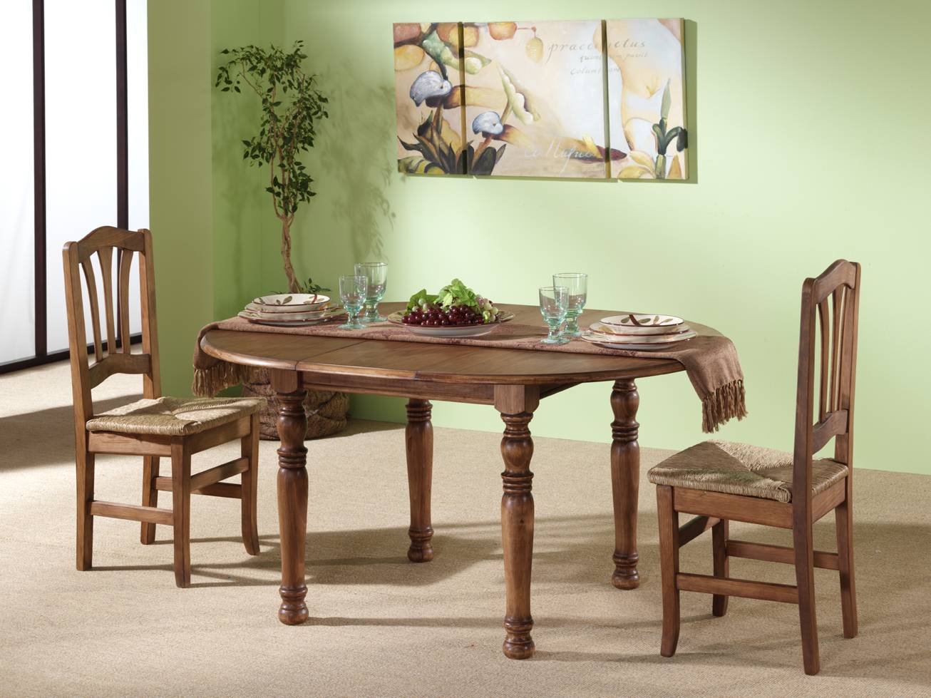 Mesa Extensible Patas Torneadas - Mesa de comedor redonda extensible, de madera de pino maciza, con patas torneadas. Disponible en varios colores.