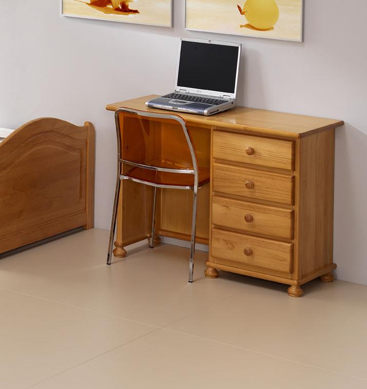 Escritorio/mesa estudio con cajonera integrada, de madera de pino maciza de 100 o 125 cm.