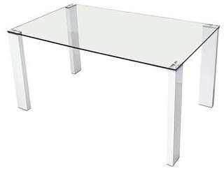 Mesa 150 Patas Blancas - Mesa de comedor. Patas madera color blanco y tapa de cristal templado transparente