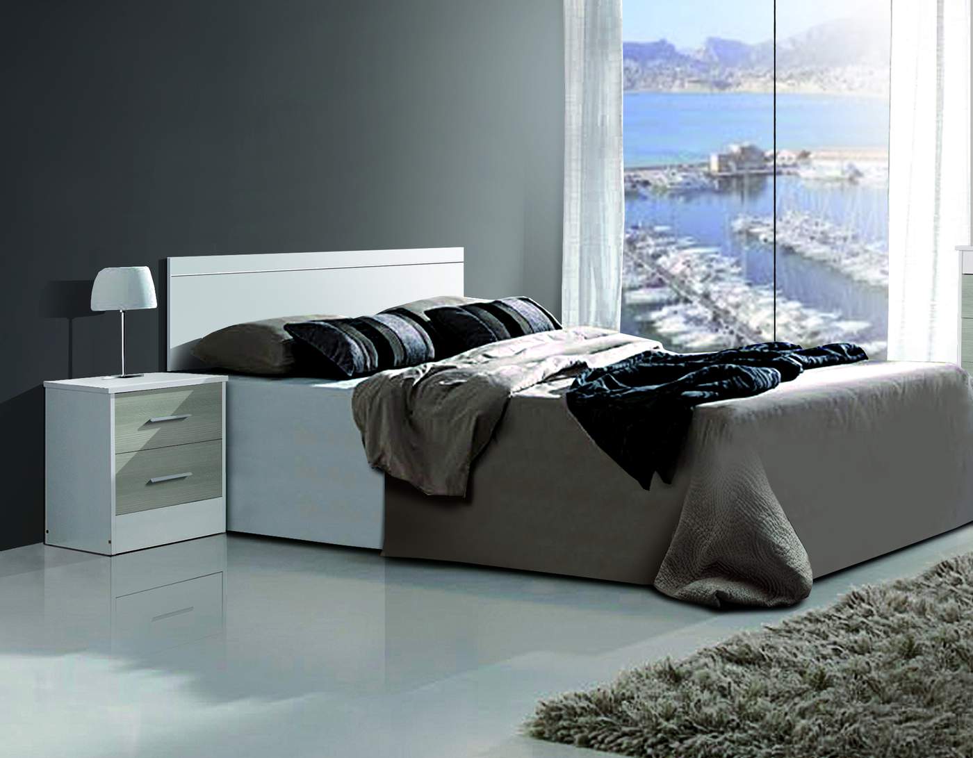 Dormitorio matrimonio color blanco, roble claro, fresno o ceniza combinado con blanco