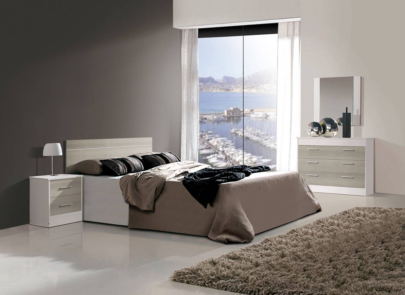 Dormitorio Moderno Blanco - Dormitorio matrimonio color blanco, roble claro o ceniza combinado con blanco