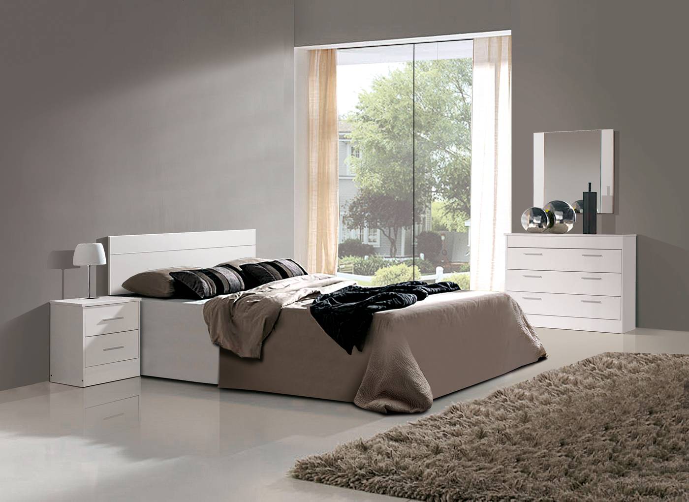 Dormitorio Moderno Blanco - Dormitorio matrimonio color blanco, roble claro, fresno o ceniza combinado con blanco