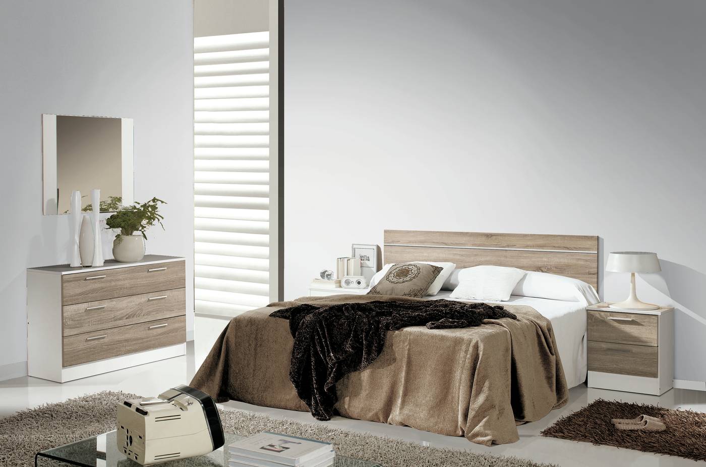 Dormitorio Blanco,Roble,Pizarra - Dormitorio matrimonio color blanco, roble claro o pizarra combinado con blanco