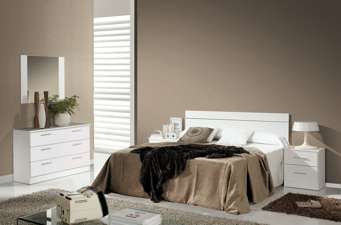 Dormitorio Blanco,Roble,Pizarra - Dormitorio matrimonio color blanco, roble claro o pizarra combinado con blanco