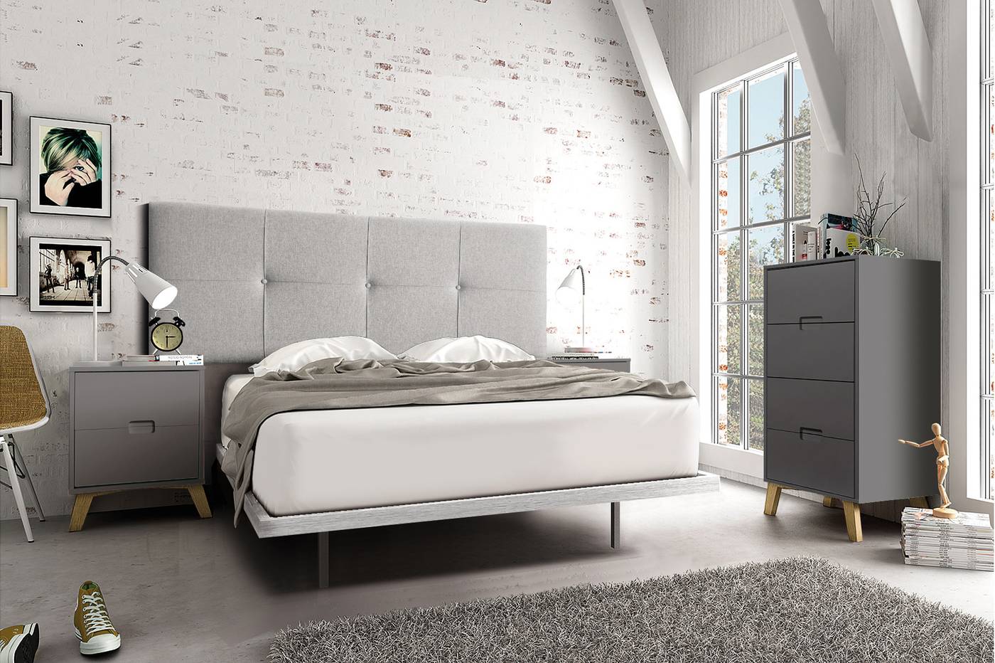 Cabezal Tapizado Gris - Cabezal cama matrimonio, tapizado en tela impermeable color gris