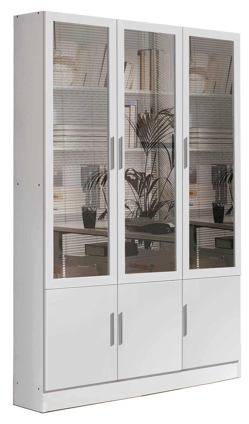 Vitrina de oficina de 6 puertas (puertas superiores de cristal), en color cerezo o blanco