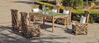 Conunto Madera tropical Aberdin-180 de Hevea - Conjunto de madera tropical para jardín: Mesa comedor 180 cm. + 6 sillones + cojines