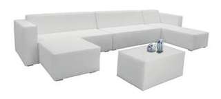 Set Gran Chaiselongue Volga de Hevea - Lujoso conjunto de aluminio tapizado con piel náutica impermeable: Chaiselonge + 2 sofás 2 plazas + reposapiés + mesa de centro.