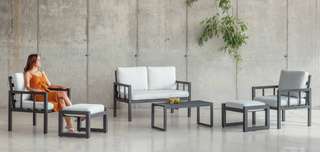 Set Aluminio Luxe Solano-7 de Hevea - Conjunto aluminio: 1 sofá 2 plazas + 2 sillones + 1 mesa de centro. Disponible en color blanco, antracita, champagne, plata o marrón.<br/><br/><b>OFERTA VÁLIDA HASTA EL 30 DE JUNIO O FIN DE EXISTENCIAS</b>.