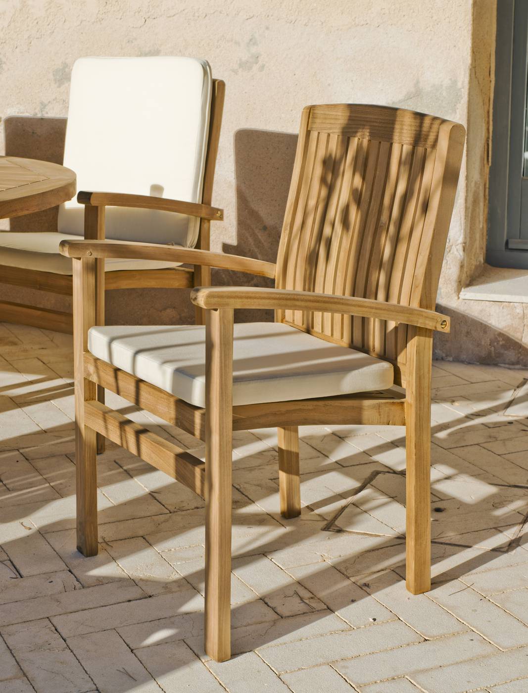 Set Madera Teka Amberes - 8 sillones con cojín y mesa de madera de teka, extensible de 180 cm a 300 cm