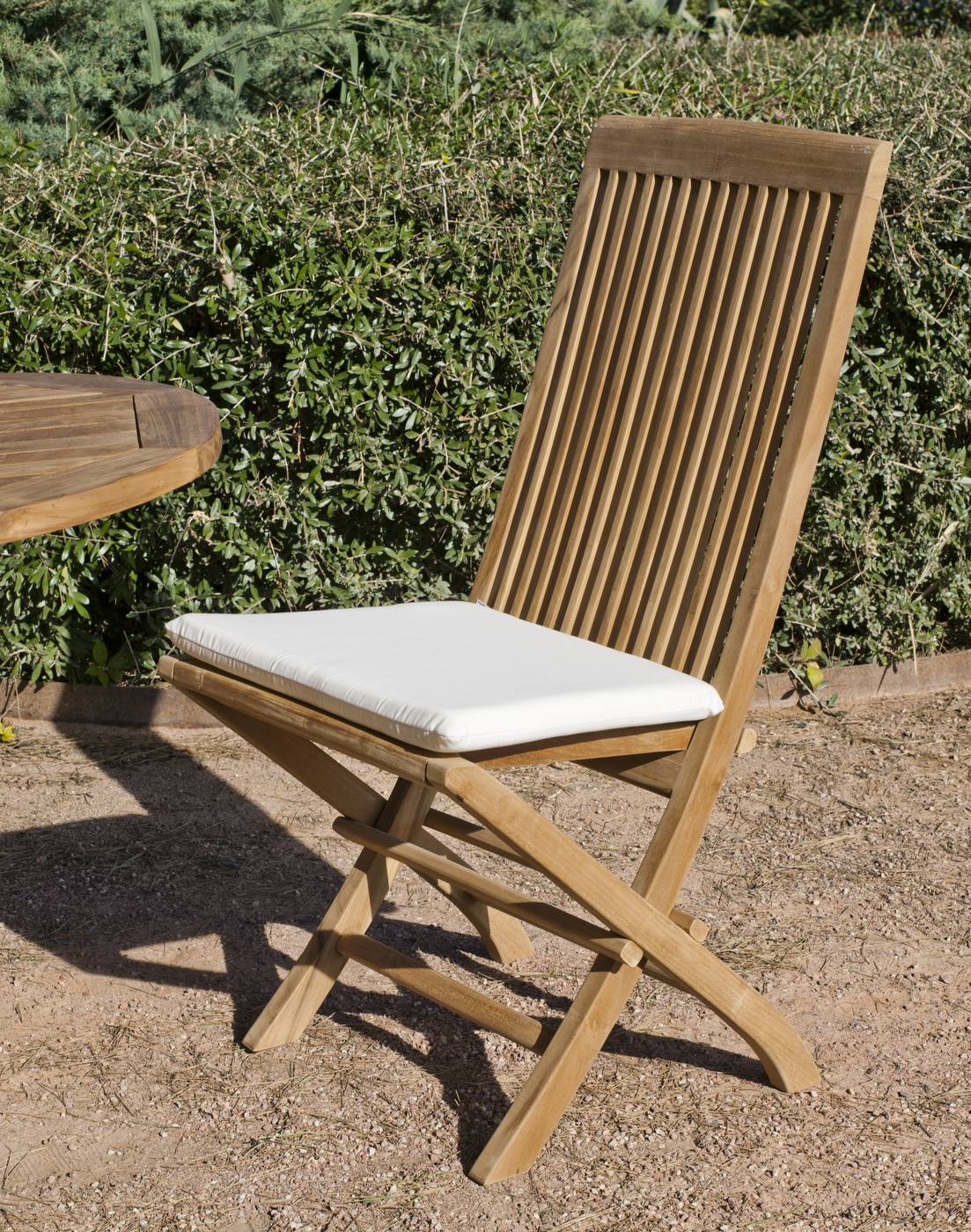 Set Madera Teka Seroni-140/4 - Conjunto de madera de teka: Mesa plegable y 4 sillas con cojines asiento