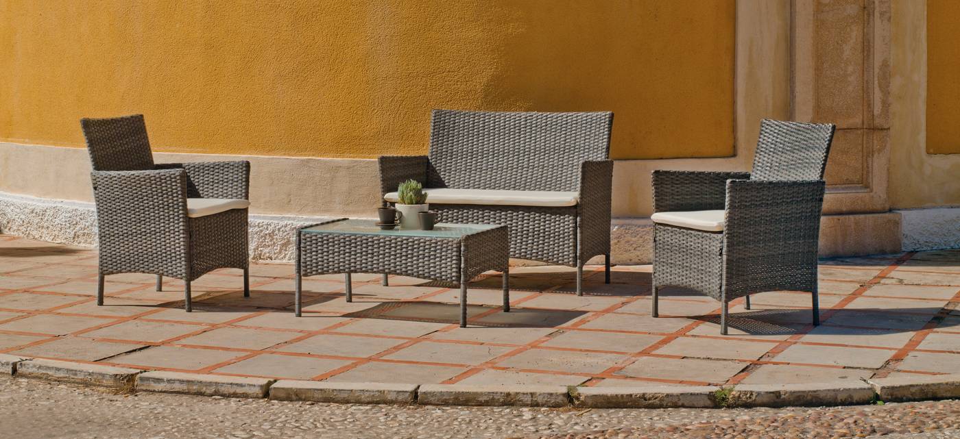 Conjunto huitex color mix-gris: sofá 2 plazas + 2 sillones + mesa de centro
