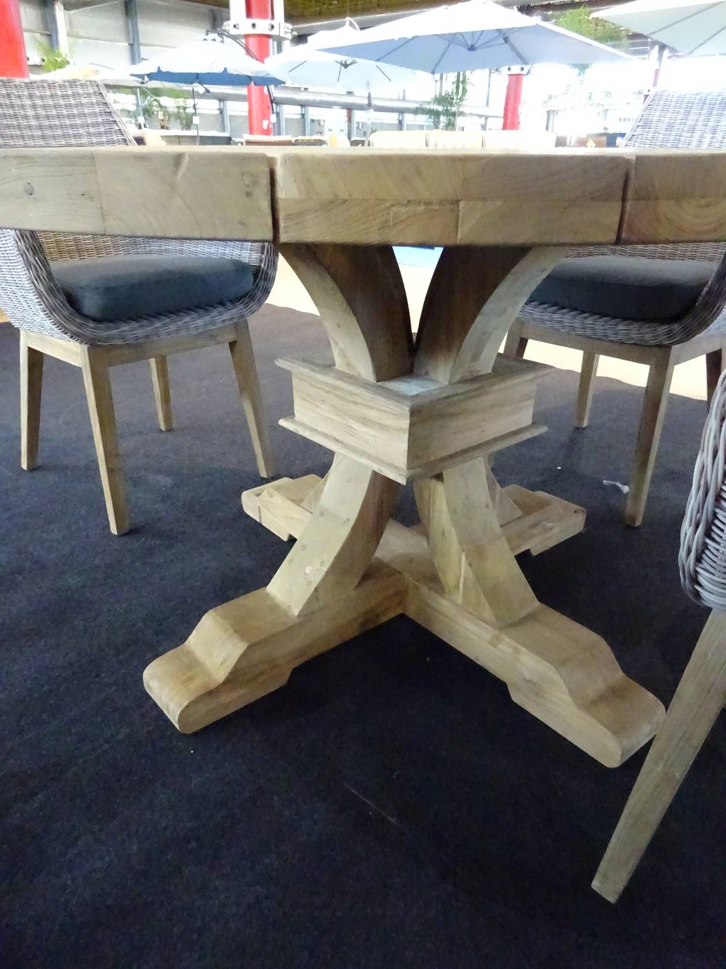 Conjunto Madera Teka Bolero - Conjunto para jardín de teka: 4 sillones con cojines de ratán sintético y madera de teka + 1 mesa de madera de teka de 220 cm
