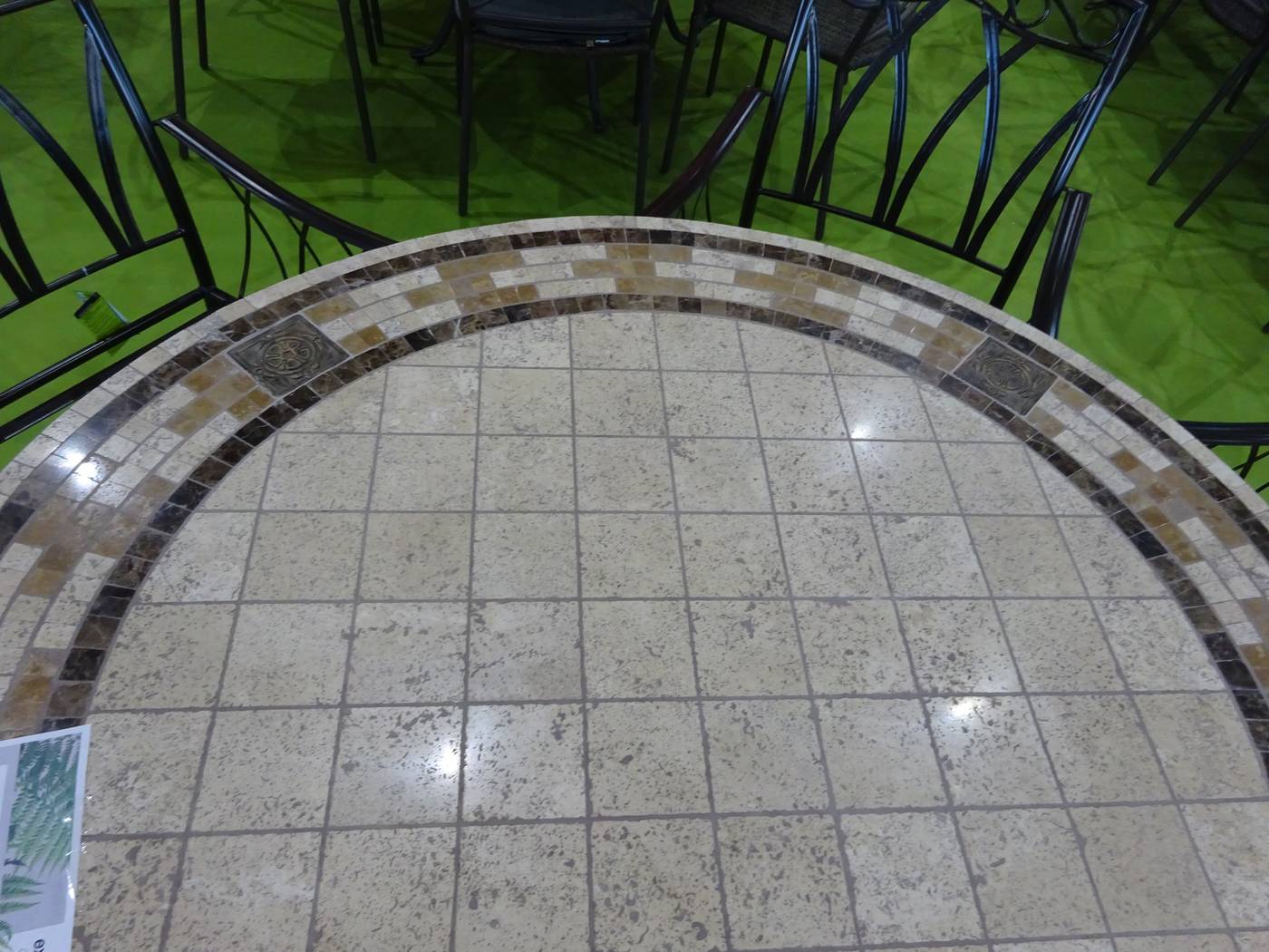 Set Mosaico Estepona 140-6 - Conjunto lujoso de forja para jardín: 1 mesa mosaico cerámico + 6 sillones de forja + 6 cojines