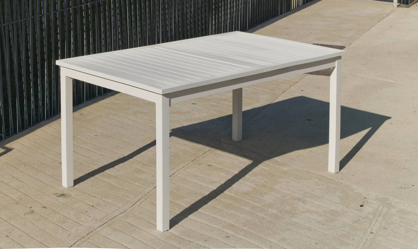 Set Aluminio Palma-Graciela 170/220 - Mesa rectangular extensible de aluminio con tablero lamas de aluminio + 8 sillas apilables. Disponible en color blanco, antracita, champagne, plata o marrón