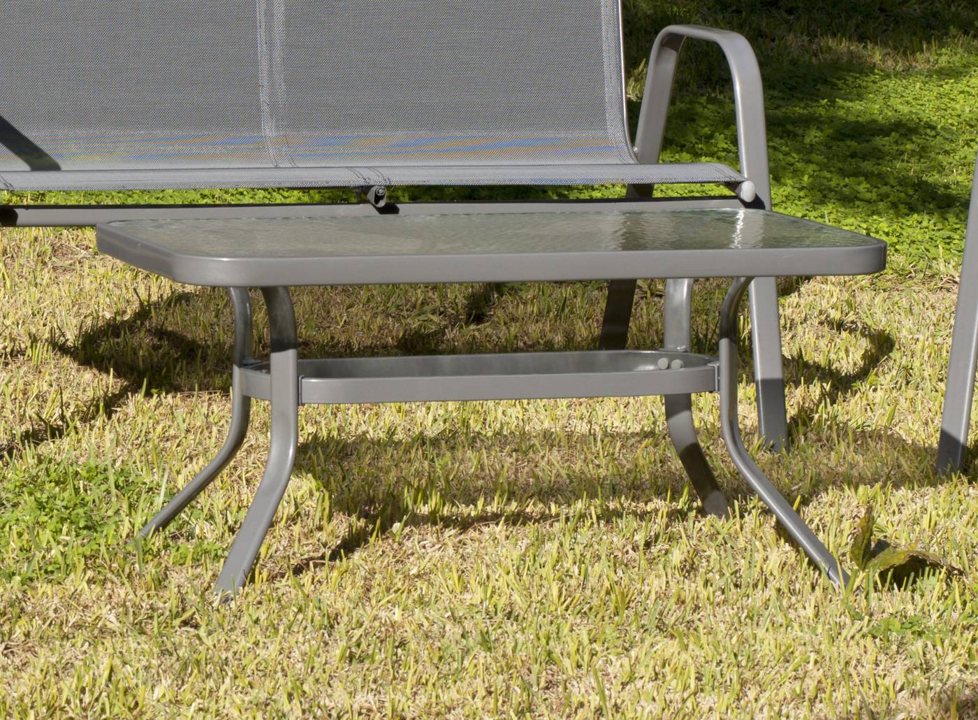 Conjunto Acero Sulam 7 - Conjunto de acero color antracita: sofá 2 plazas + 2 sillones + mesa auxiliar
