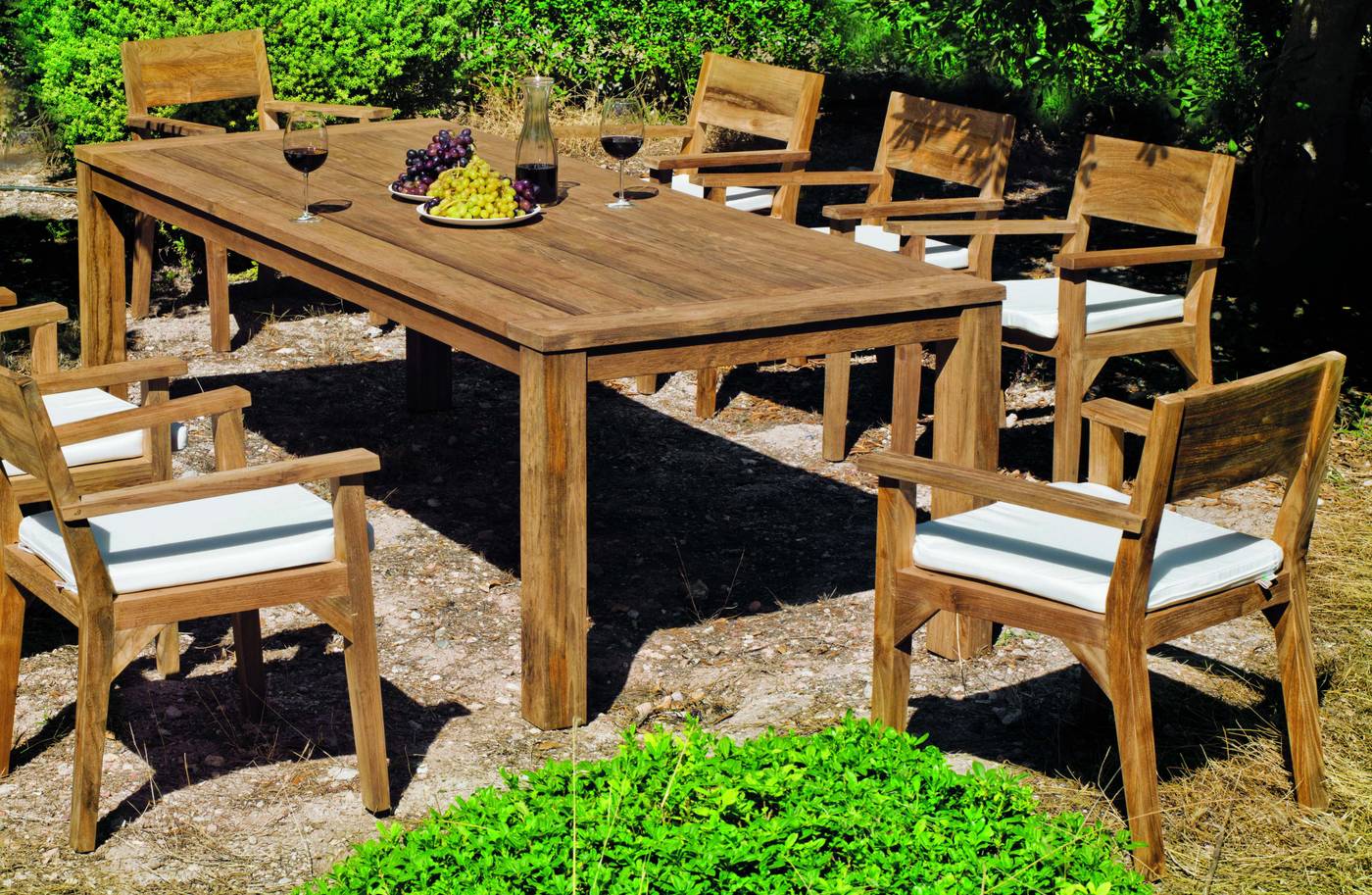 Set Madera Teka Windsor-250/8 - Conjunto para jardín de teka lux: 8 sillones con cojines y mesa de madera de teka de 250 cm