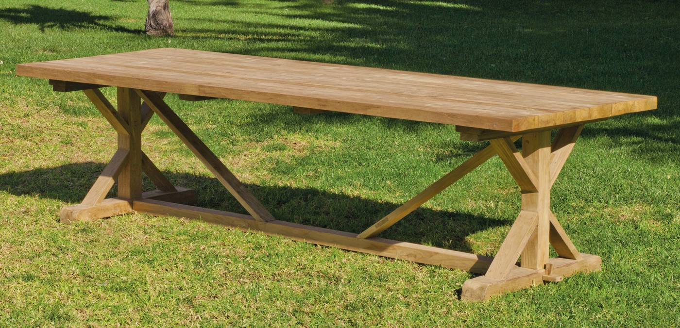 Mesa de comedor extra grande para jardín, de madera de teka maciza
