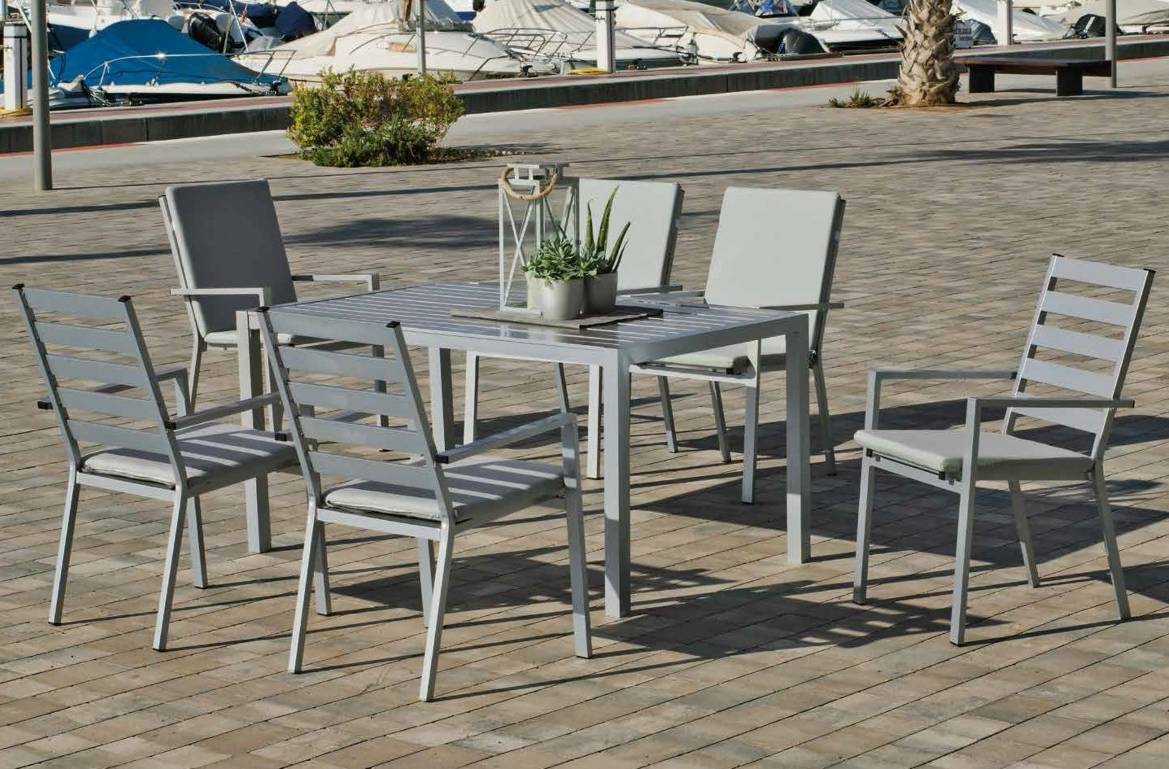 Sillón Aluminio Palma - Sillón comedor para jardín o terraza. Estructura, asiento y respaldo de aluminio color blanco, plata, bronce, antracita o champagne.