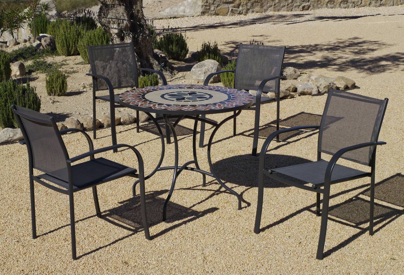 Sillón Acero Europa - Sillón apilable de acero color antracita, con asiento y respaldo de Textilen