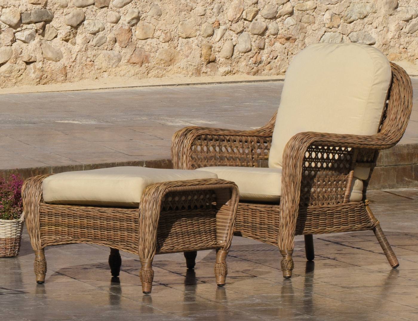 Set Médula Luxe San Remo-8 - Conjunto médula sintética lujo color ratán envejecido: 1 sofá 3 plazas + 2 sillones + 1 mesa de centro.