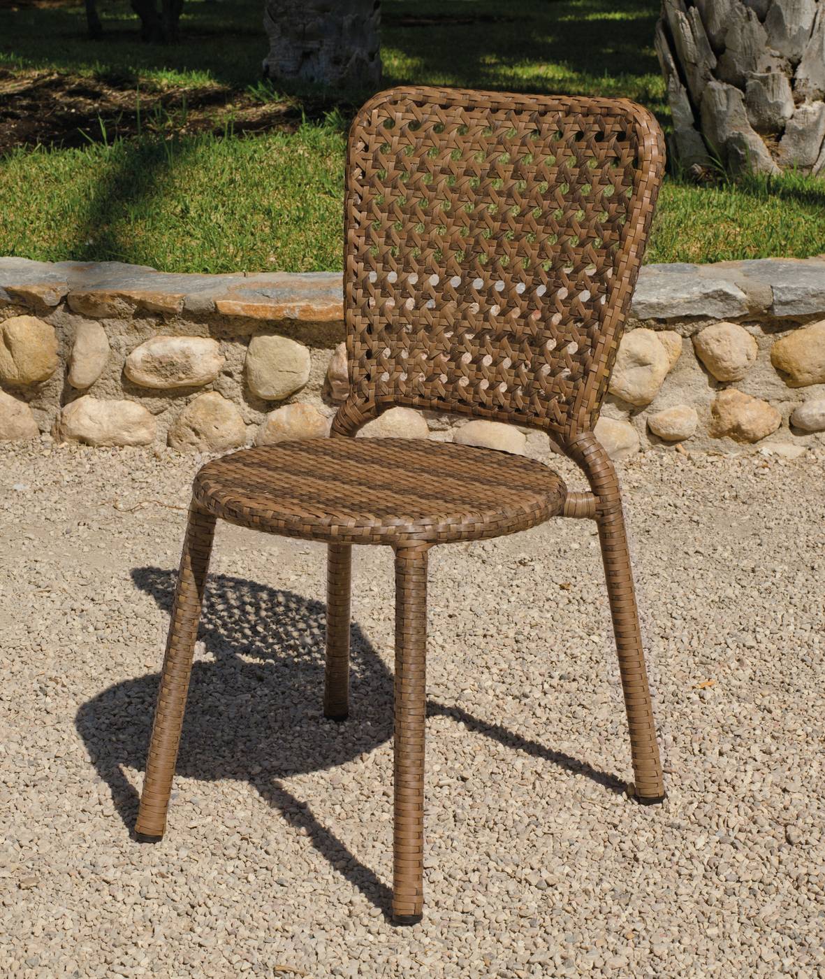 Set Médula Luxe San Remo-100/4 - Conjunto médula sintética color ratán envejecido: 1 mesa comedor 100 + 4 sillas + cojines.