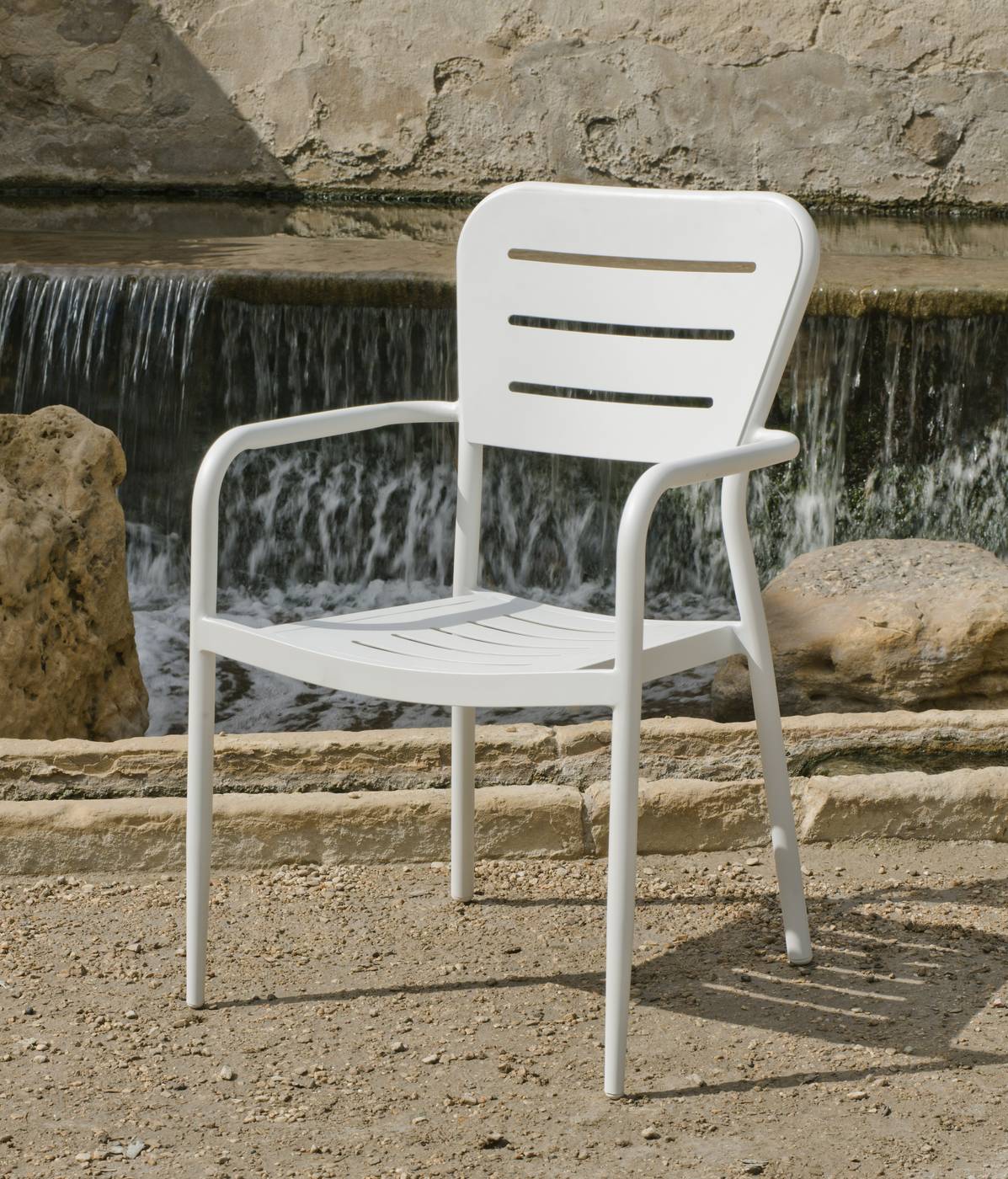 Set Aluminio Andros - Conjunto todo aluminio color blanco: mesa cuadrada + 4 sillones