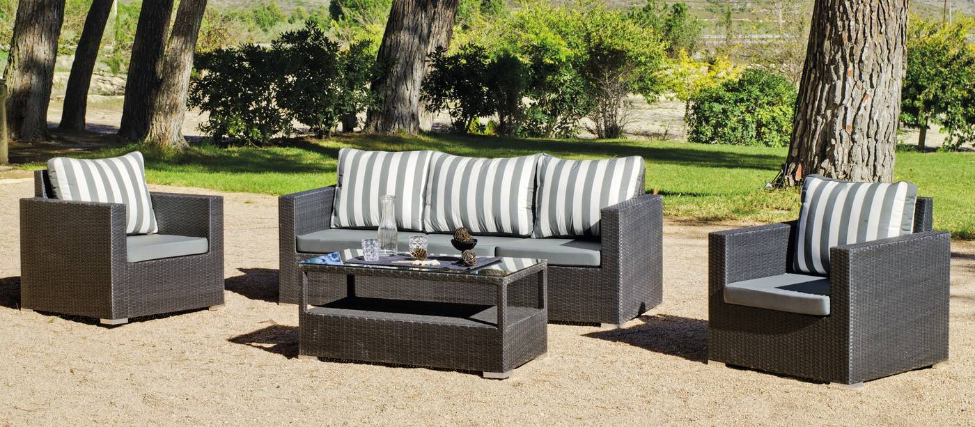 Conjunto huitex color antracita: sofá 3 plazas + 2 sillones + mesa de centro