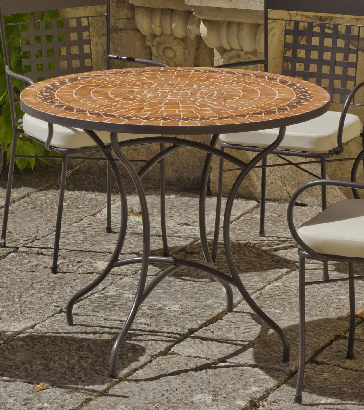 Set Mosaico Davoli/Bergamo-90/4+ - 1 mesa + 4 sillones + Cojines