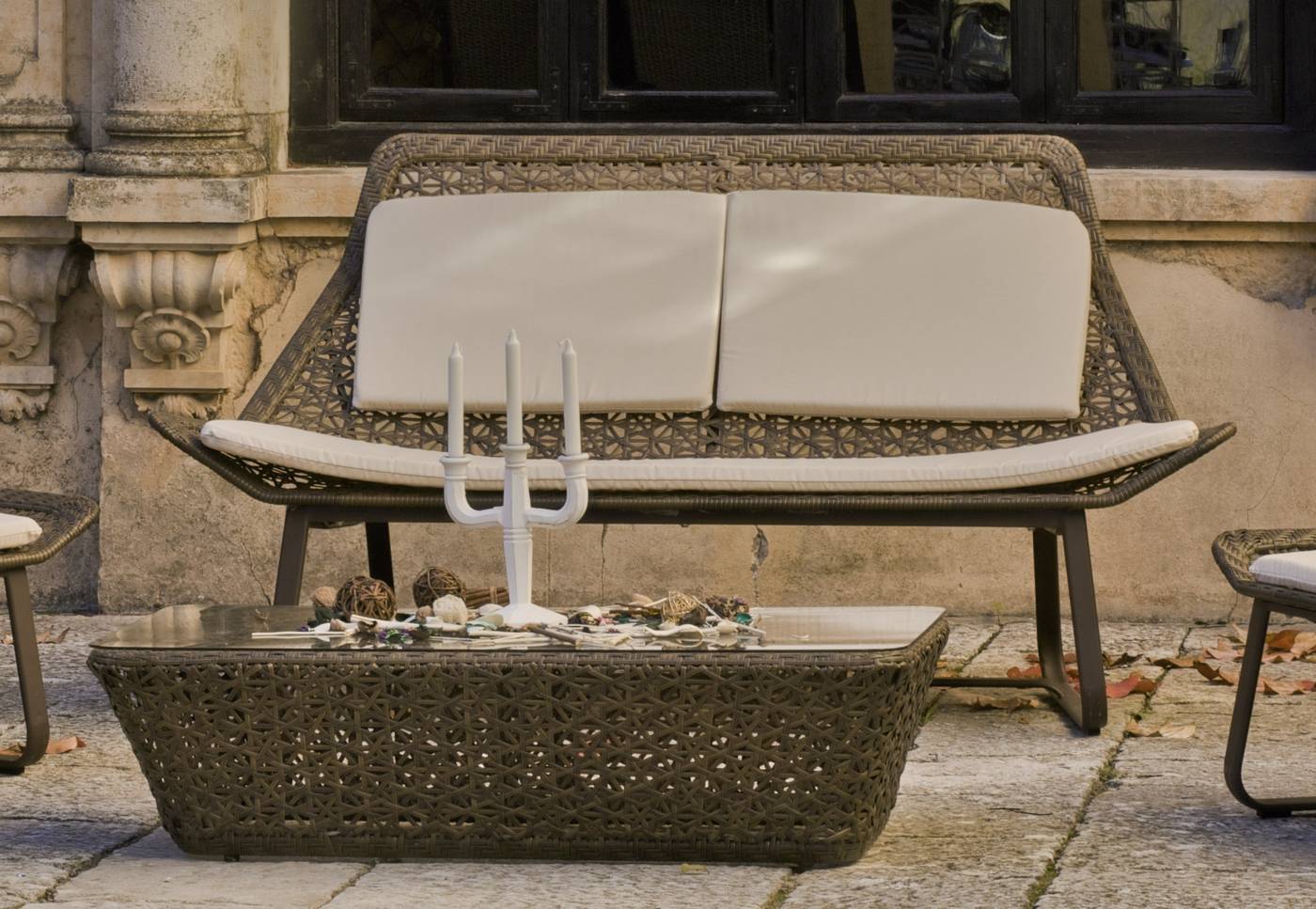 Conjunto Ratán Sint. Torino-8 - Conjunto para terraza o jardín de ratán sintético color marrón: sofá 2 plazas + mesa de centro