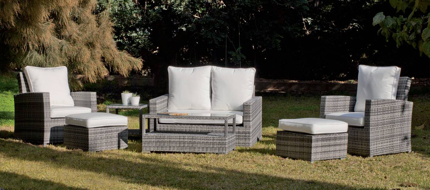 Set médula gris: sofá 2 plazas + 2 sillones + mesa de centro + cojines