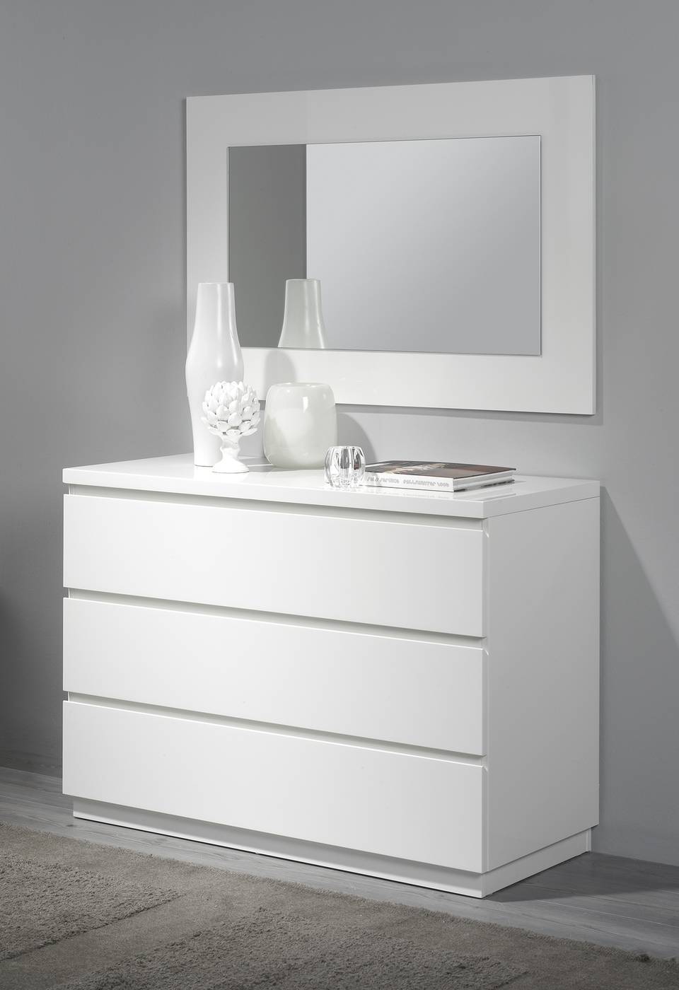 Espejo Blanco LD E-96 - Espejo rectangular, con marco lacado en color blanco satinado