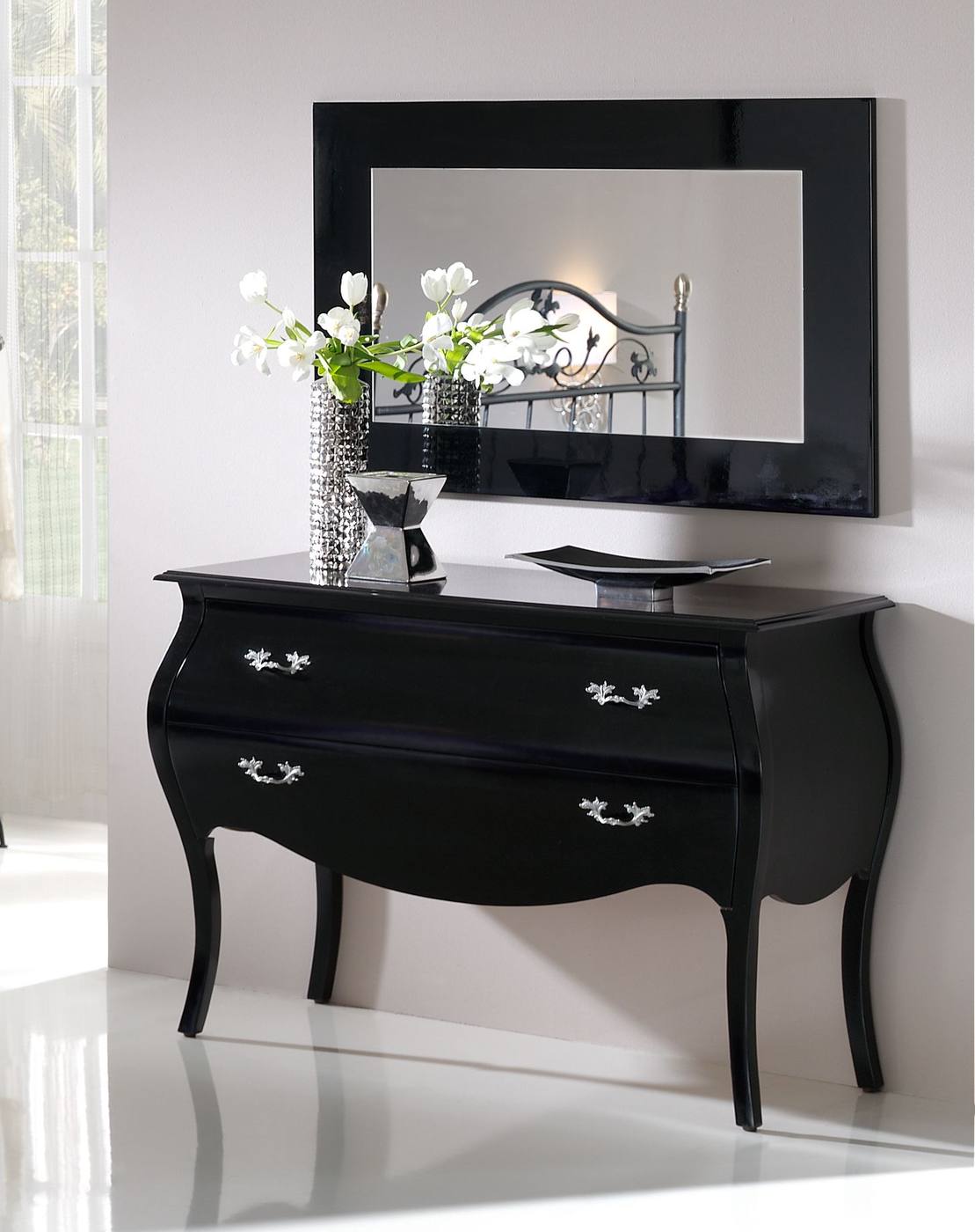 Espejo Negro LD E-96 - Espejo rectangular, con marco lacado en color negro brillo