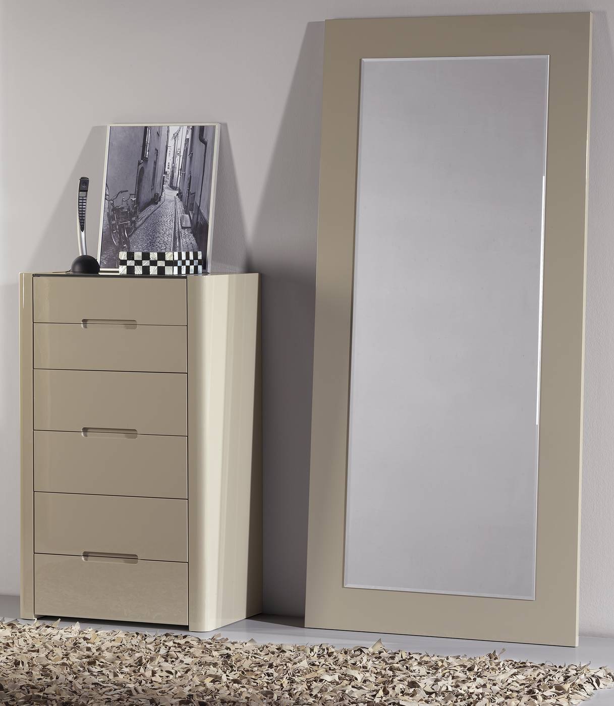 Espejo color piedra LD E-77 - Espejo alto rectangular, con marco lacado en color piedra brillo