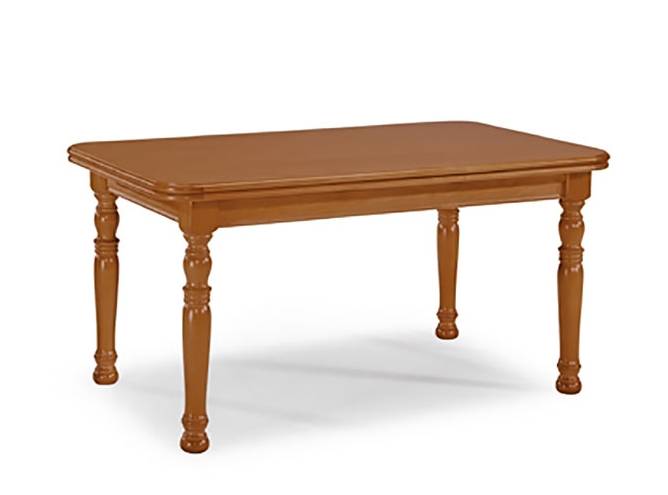 Mesa de comedor rectangular extensible, con patas torneadas, fabricada de madera de pino maciza. Disponible en varios colores.