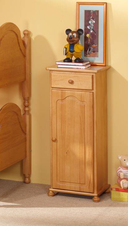 Zapatero de 1 cajón y 1 puerta, de madera de pino maciza. Disponible en una alta gama de colores.