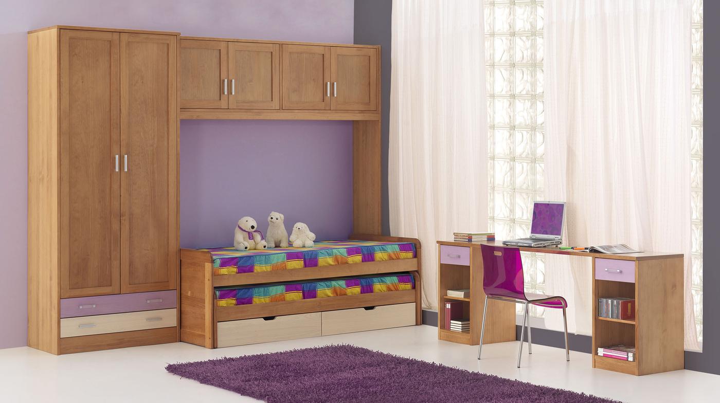 Cama Compacto Teide - Cama Compacto de madera maciza, con cama superior e inferior de 90 cm y dos cajones de 98 cm