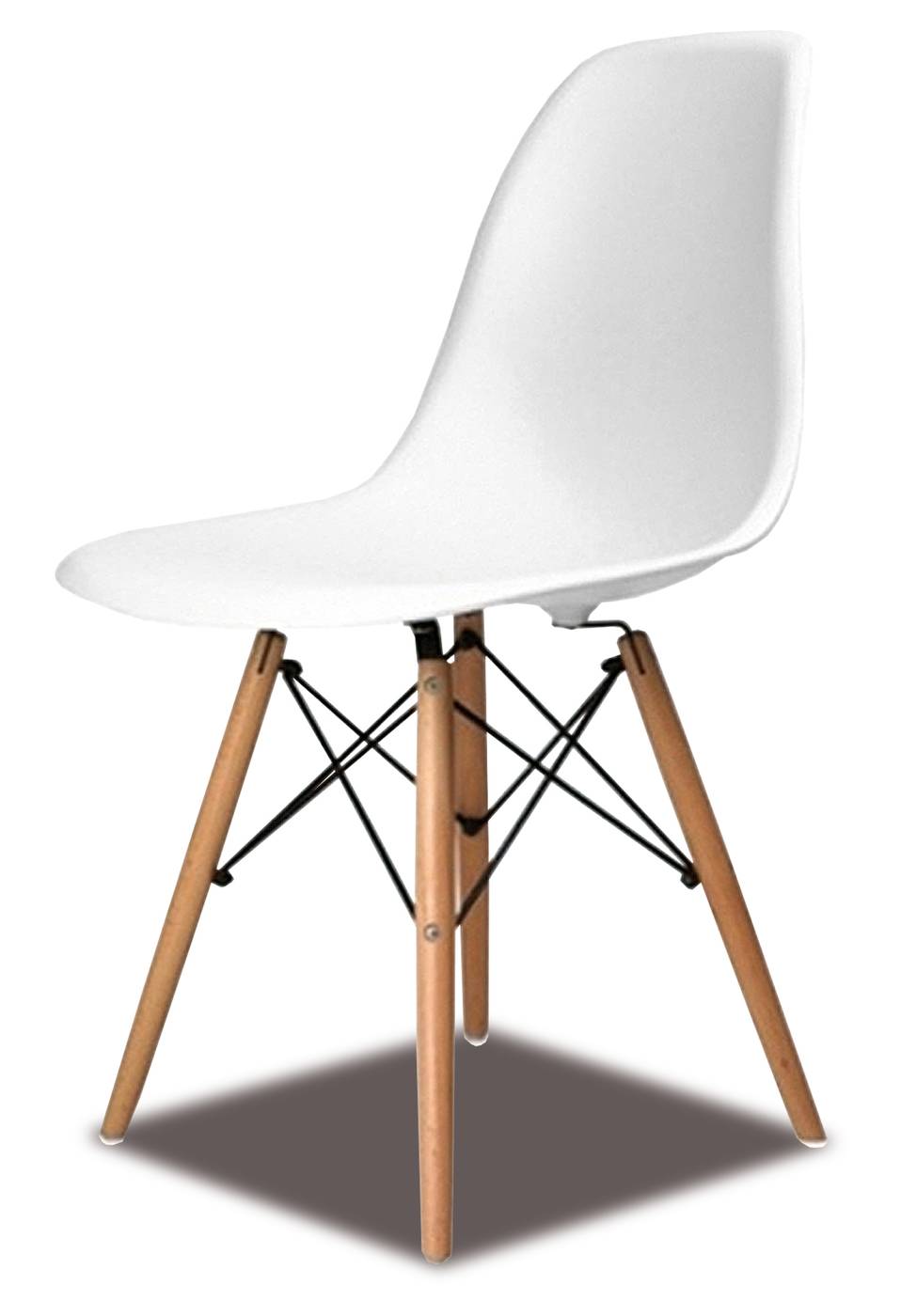 Silla de comedor. Patas de madera, con respaldo y asiento de polipropileno color blanco.