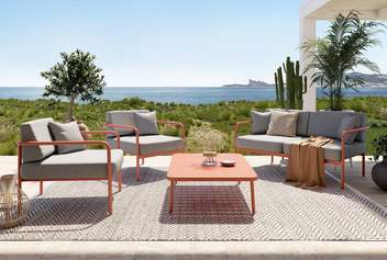 Conjunto Aluminio Cannes de Grosfillex - Conjunto de jardín formado por sofá 2 plazas, 2 sillones y mesa de centro. Disponible en dos colores diferentes.