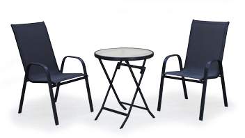 Set Acero Cordoba-Sulam 90-2 de Hevea - Conjunto de acero color antracita: mesa redonda de 60 cm. con tapa de cristal templado + 2 sillones de acero y textilen