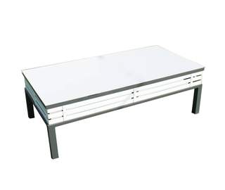 Mesa Luxe Aluminio Diva-120 de Hevea - Lujosa mesa de centro rectangular de aluminio bicolor con tablero HPL de 120 cm.