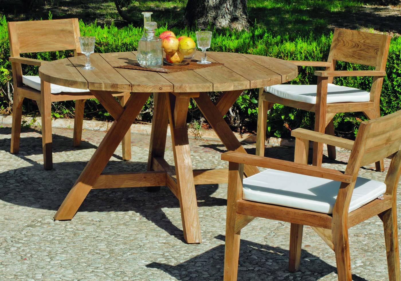 Mesa de comedor redonda para jardín, robusta, de madera de teka maciza lux