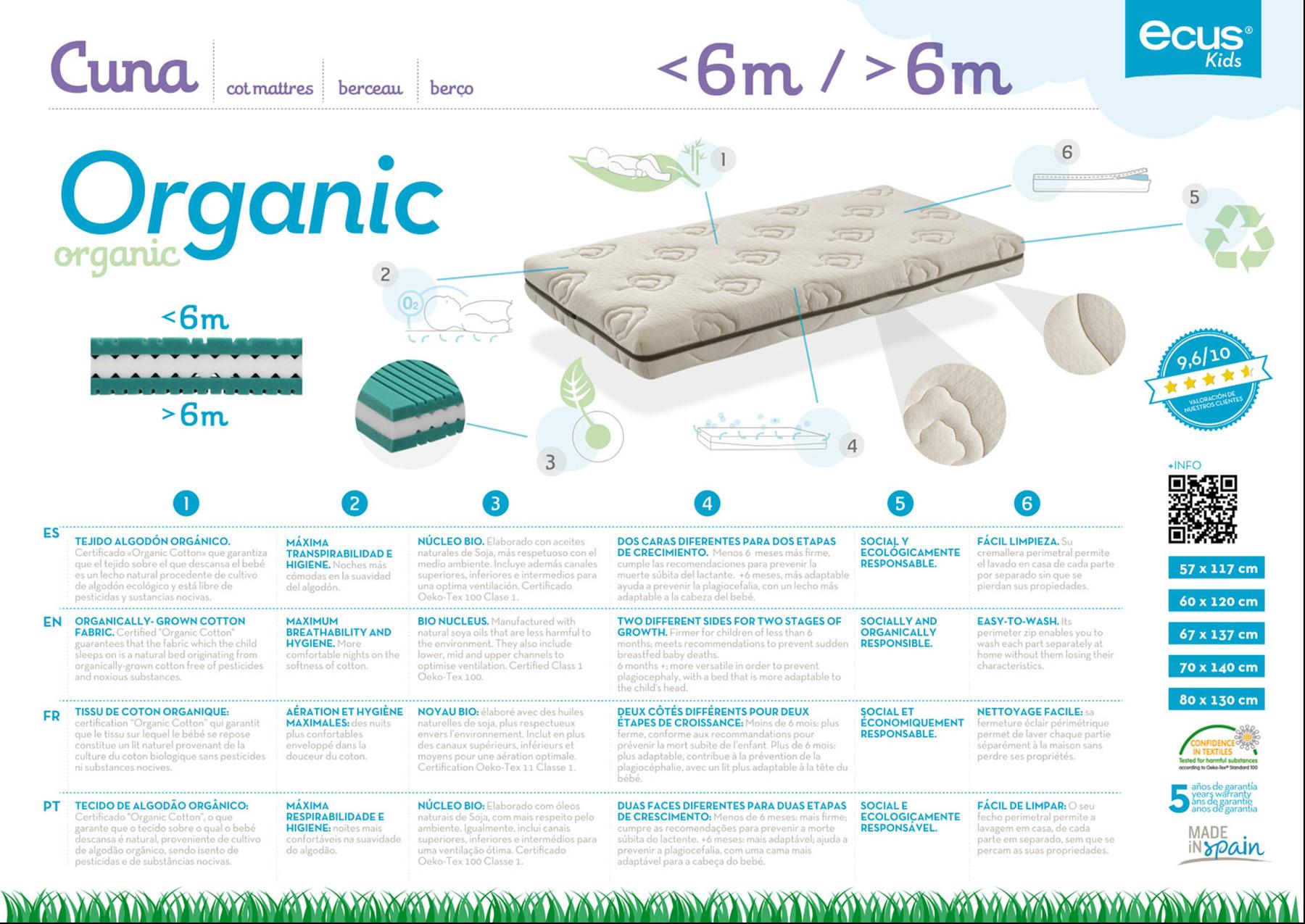 Colchón Cuna Organic - Colchón de cuna fabricado con materiales naturales y ecológicos.
