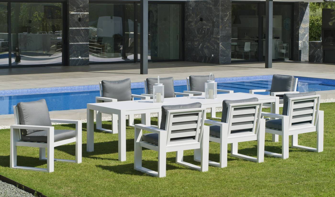 Sillón Aluminio Coloseo-30 - Lujoso sillón de comedor para jardín o terraza. 100% aluminio color blanco, antracita o champagne.