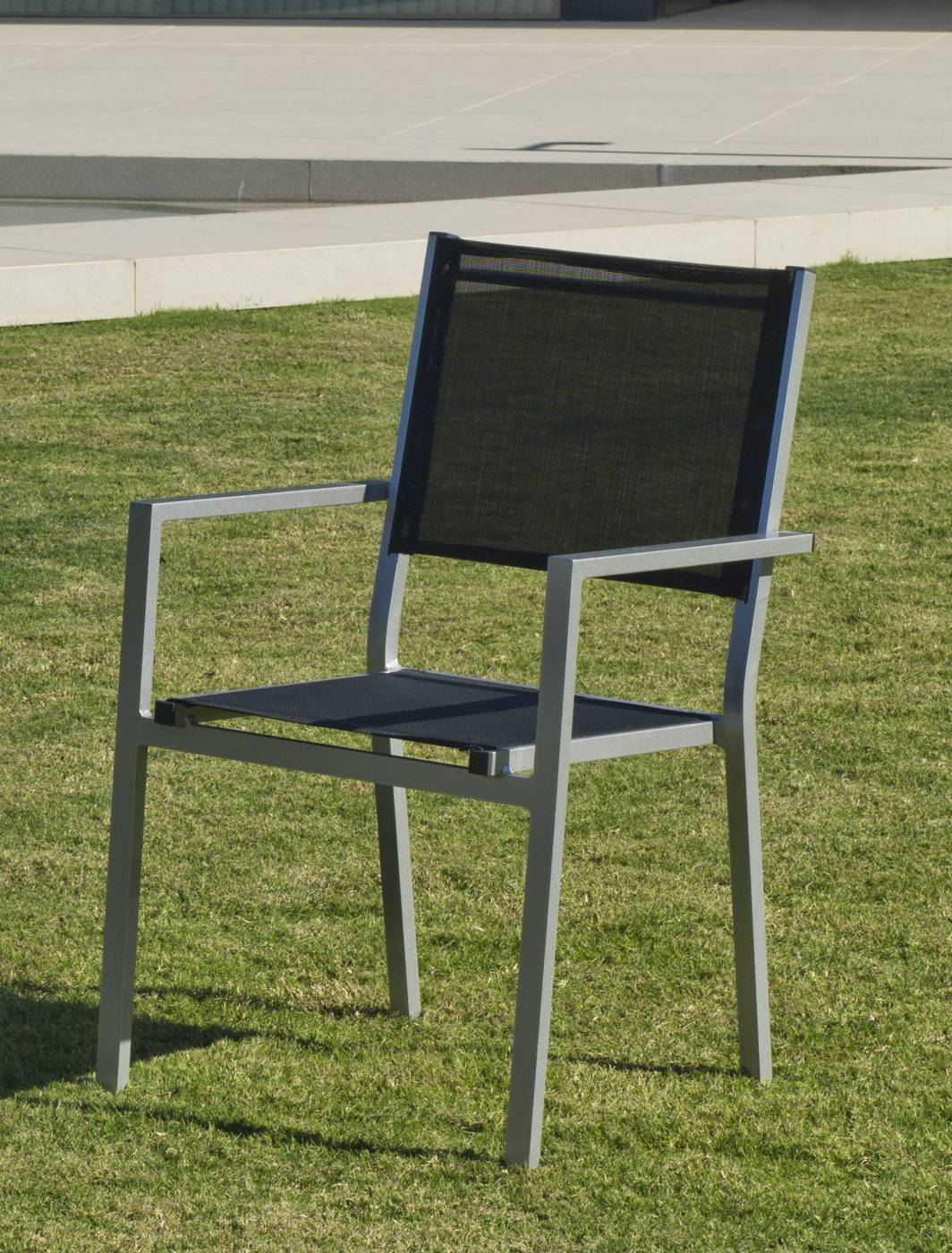 Set Aluminio Córcega 160-4 - Conjunto aluminio para jardín: Mesa rectangular 160 cm + 4 sillones de textilen. Disponible en color blanco, plata y antracita.