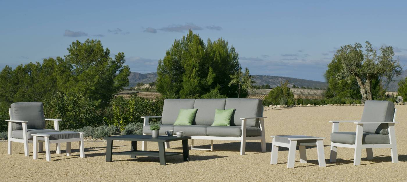 Taburete/Reposapiés Luxe Eliat-5 - Taburete/Reposapiés para jardín o terraza. Estructura 100% de aluminio en color blanco, antracita o champagne.