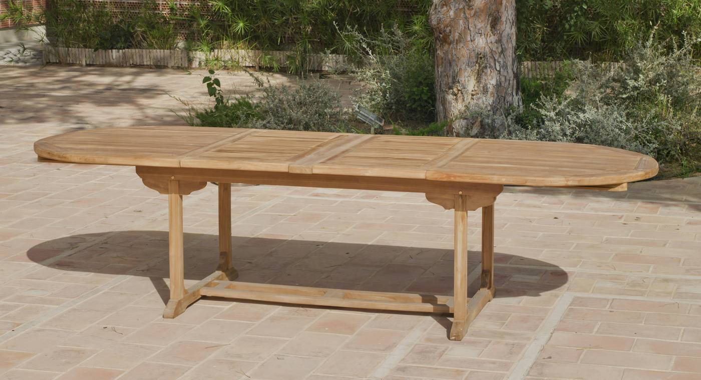 Set Madera Teka Amberes-Mindoro - Conjunto de madera de teka 100% maciza: 8 sillones con cojín + mesa de madera de teka, extensible de 180 cm a 300 cm